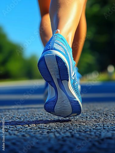 Quick-paced runner’s legs in sneakers on a scenic jogging path