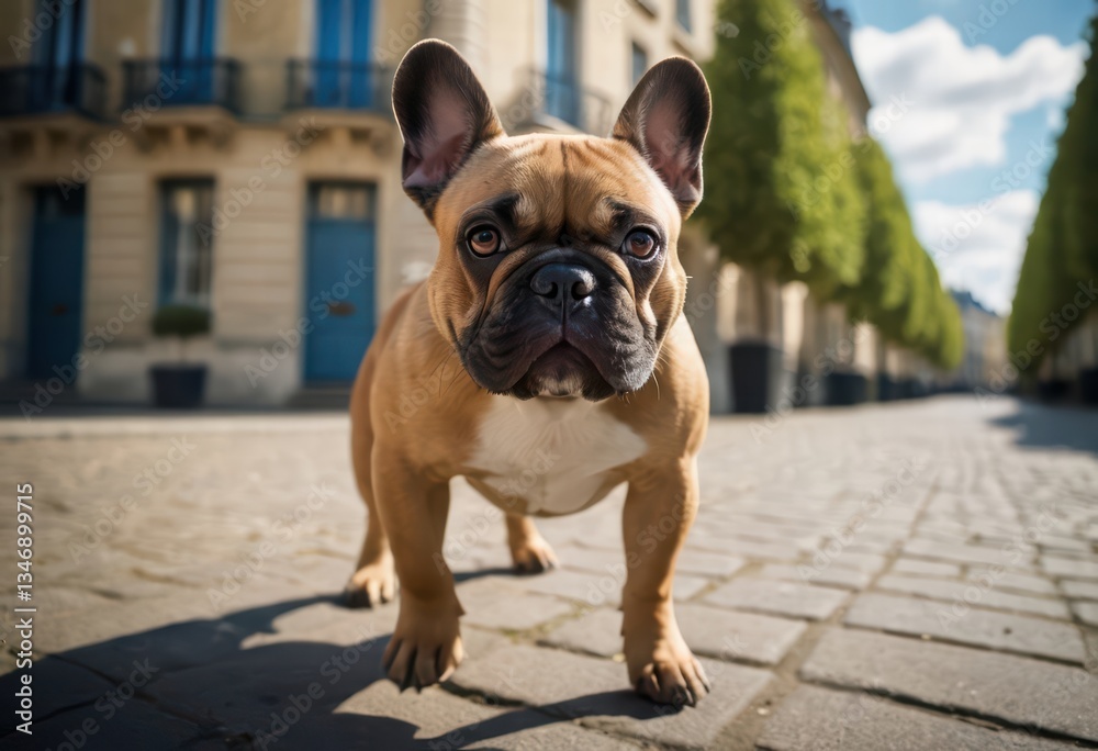 Obraz premium french bulldog running in the streets of paris, dog playing outdoors in the city