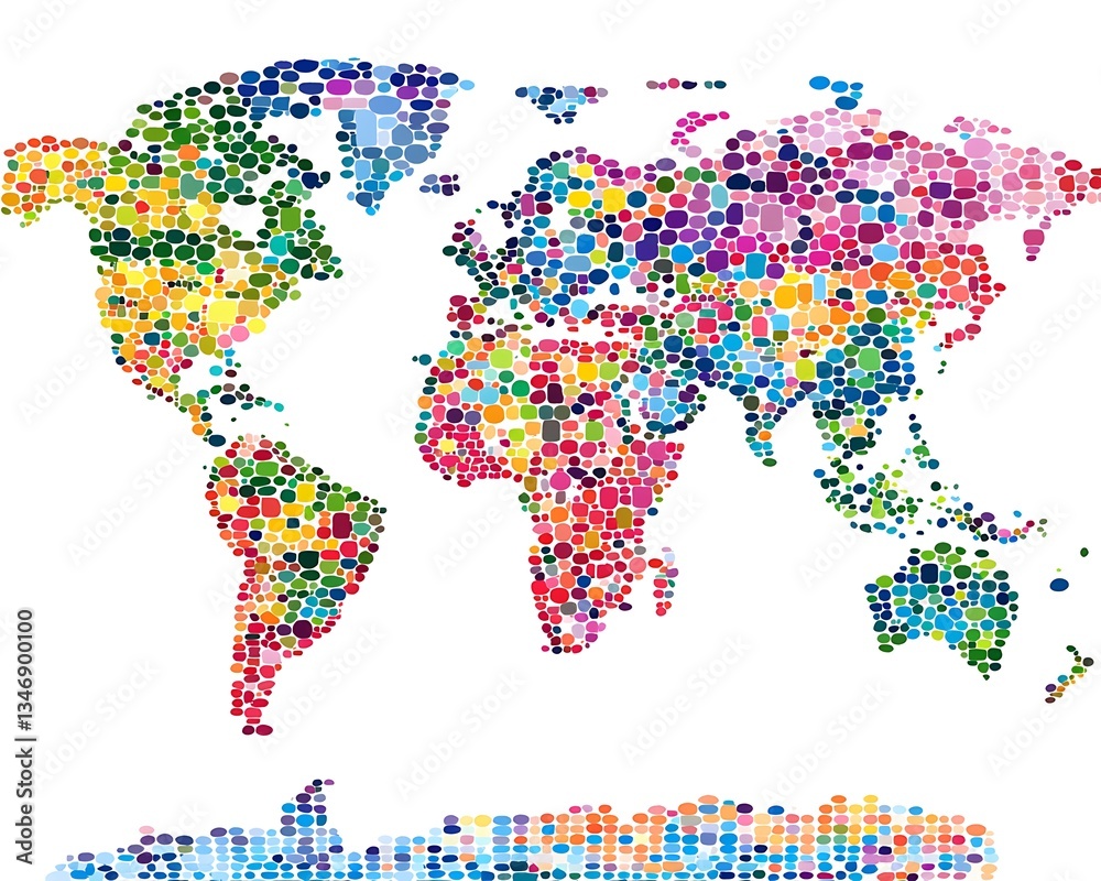 Fototapeta premium Colorful dot art world map on white background