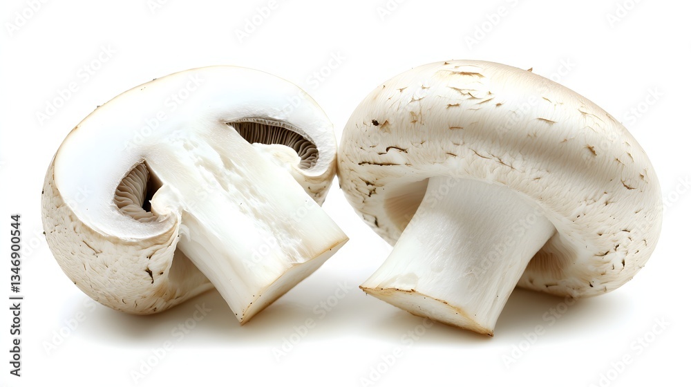 Closeup of Fresh Organic White Mushrooms Isolated on a Clean White Background for Culinary Use Closeup of Fresh Organic White Mushrooms Isolated on a Clean White Background for Culinary Use