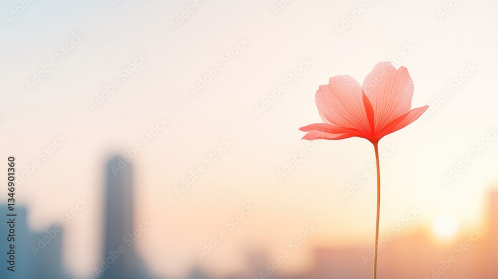 Fototapeta premium creative representation of emerging market economies with single blooming flower in urban setting under bright sky