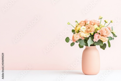 Wallpaper Mural delicate bouquet of pastel flowers elegantly arranged in simple ceramic vase placed centrally on pristine white background Torontodigital.ca
