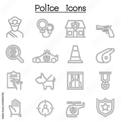 Police icon set in thin line style