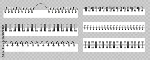 Metal realistic binder for calendar or notebook, textbook or notepad vector set