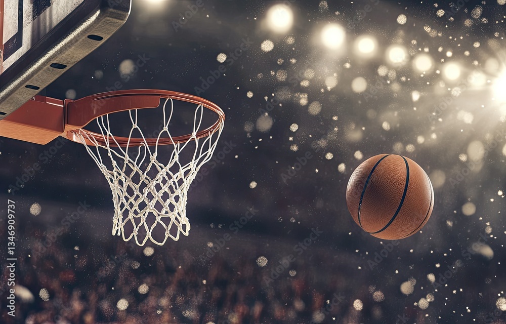 Basketball shot in an arena Basketball shot in an arena