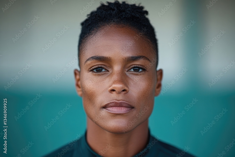 Obraz premium solemn portrait of diverse individual staring earnestly into camera background soft blur to emphasize their expression