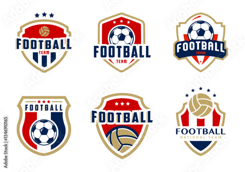 Soccer or football club logo sign badge templates bundle. Modern football logo with shield background vector design collection.