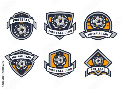 Soccer or football club logo sign badge templates bundle. Modern football logo with shield background vector design collection