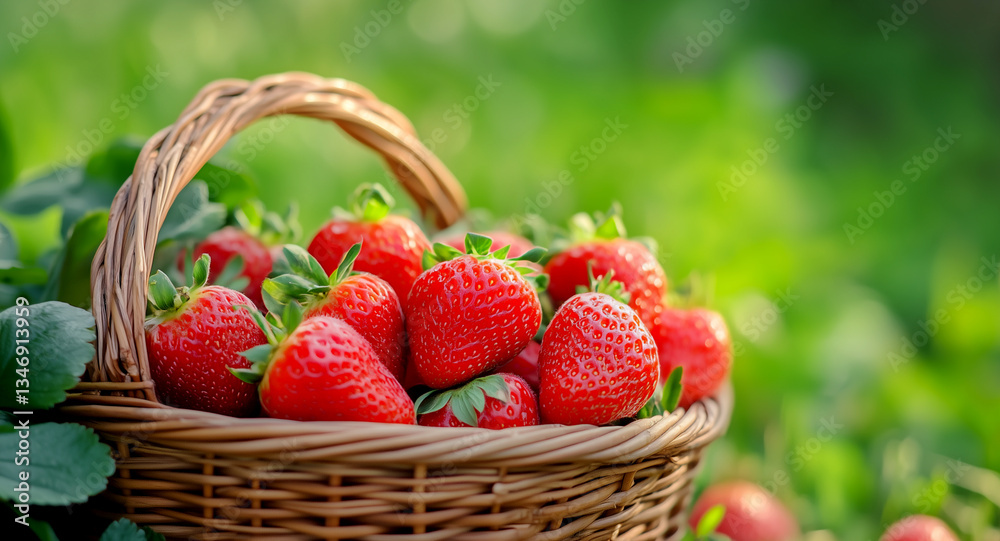 Strawberries in a basket with a green background Strawberries in a basket with a green background