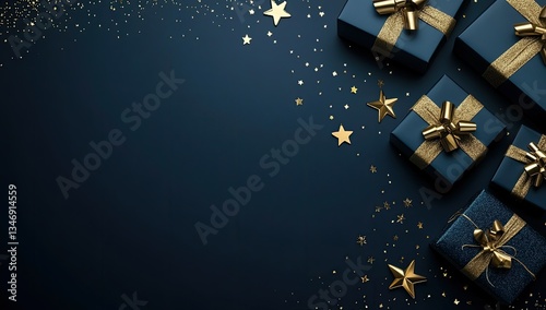 Dark navy blue gift boxes with gold accents