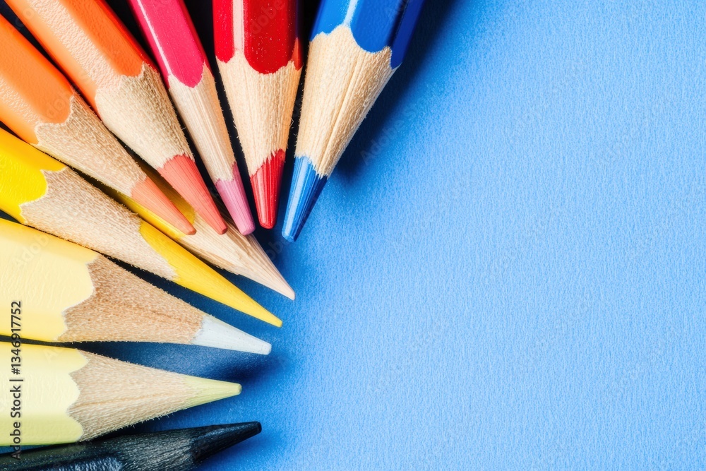 Fototapeta premium Colorful school supplies create a vibrant artistic border on paper Generative AI
