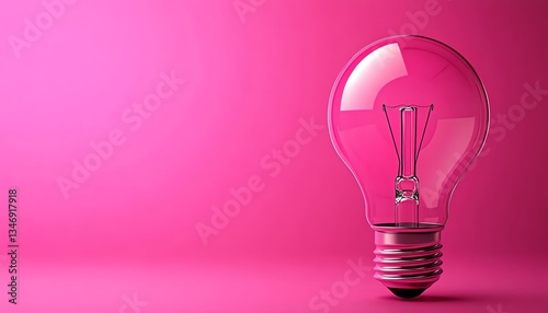 Glowing light bulb on a plain pink background, symbolizing creative ideas, innovation, and bright inspiration in a minimalist design