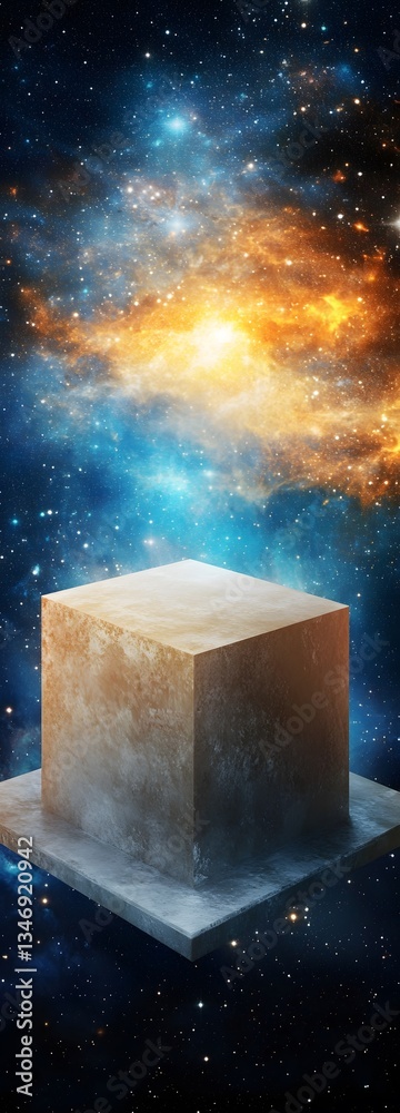 A floating podium lost in the middle of an endless space vortex.
