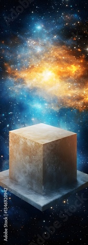 A floating podium lost in the middle of an endless space vortex.