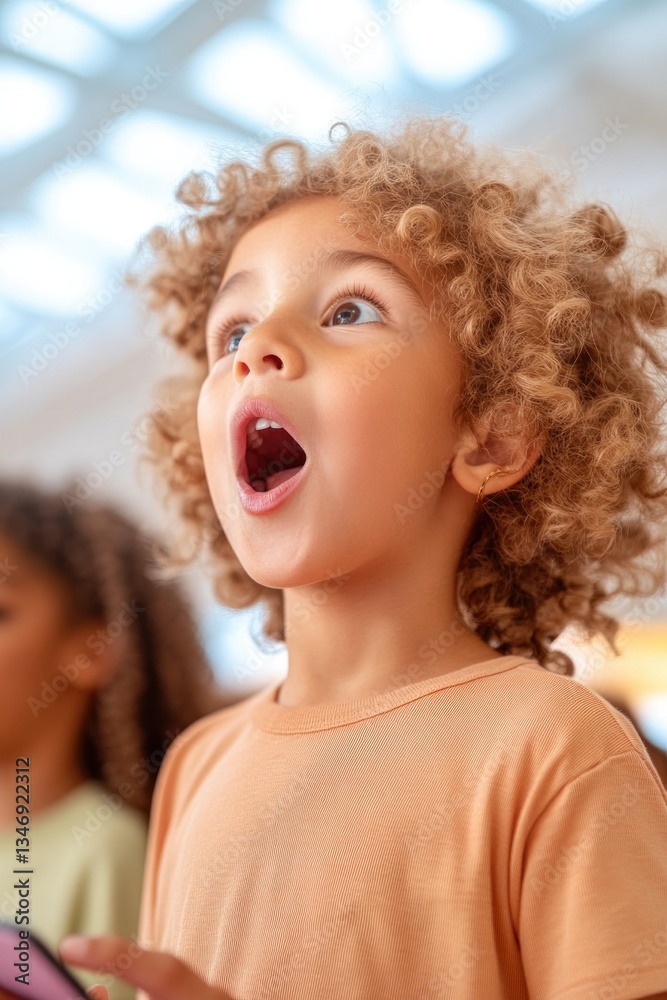 close-up of diverse group of children using technology in vibrant classroom their faces lit with excitement close-up of diverse group of children using technology in vibrant classroom their faces lit with excitement