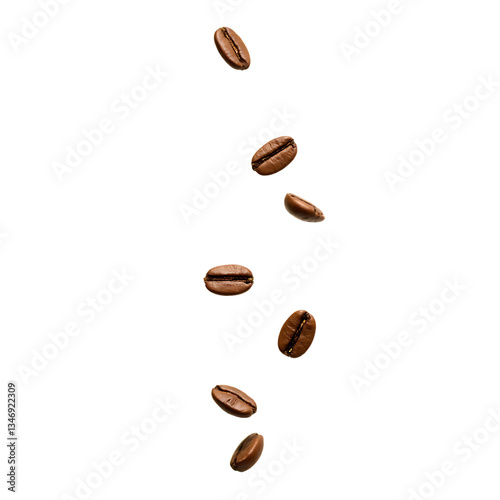 Falling coffee beans isolated on transparent background 