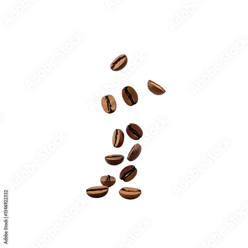 Falling coffee beans isolated on transparent background 