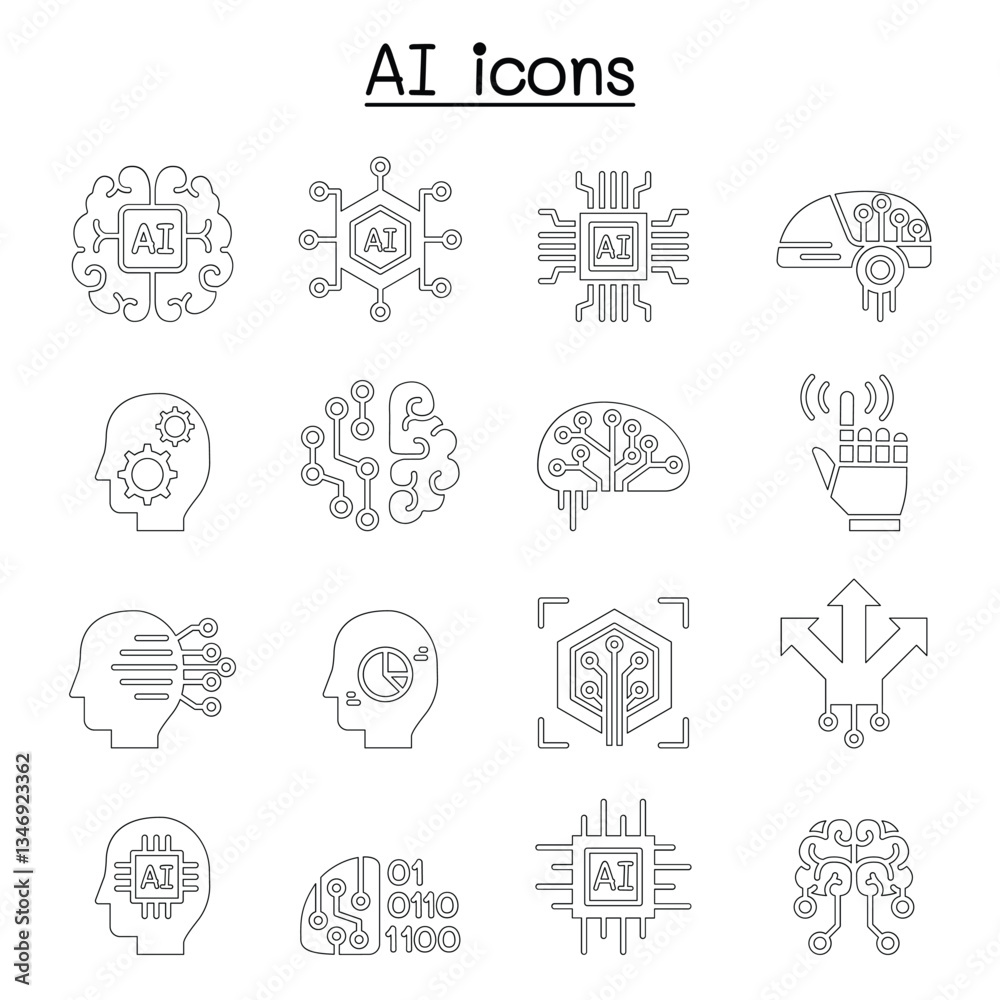 Fototapeta premium AI, Artificial intelligence icon set