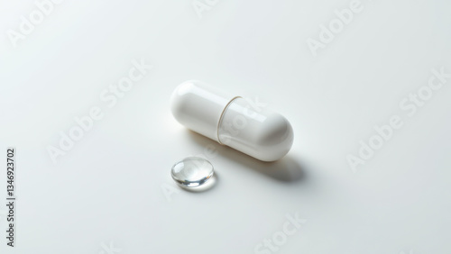 A single capsule of magnesium glycinate on a light surface with a clear caplet alongside.