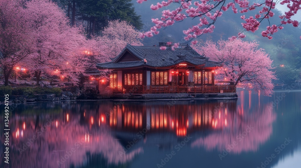 Fototapeta premium japanese garden at night