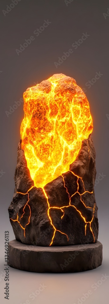 A volcanic rock podium with molten lava cracks pulsing with energy.