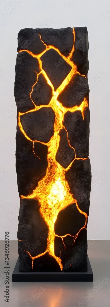 A volcanic rock podium with molten lava cracks pulsing with energy.