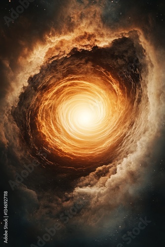 Obraz na płótnie A mesmerizing cosmic vortex radiating golden light amidst swirling clouds, evoking a sense of wonder and the mystery of the universe. w salonie