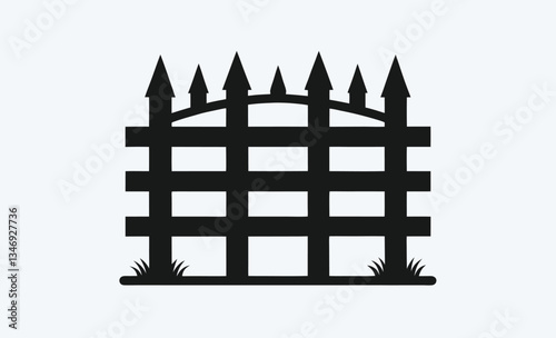 Wooden fence silhouette, rustic picket fence vector icon