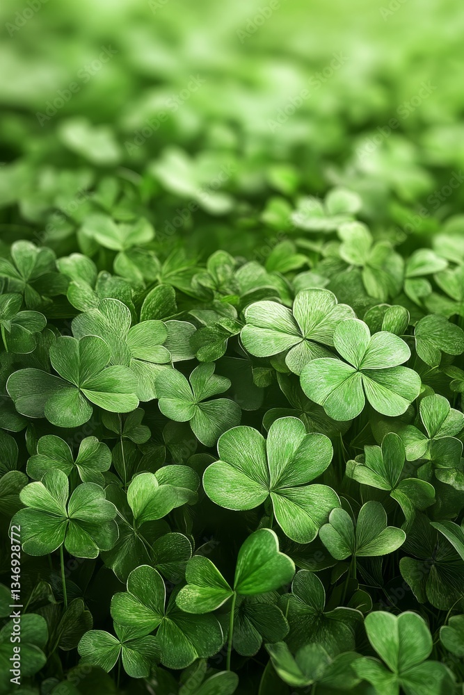 A lush, close-up view of vibrant green clovers, creating a textured, natural carpet that evokes freshness and tranquility.