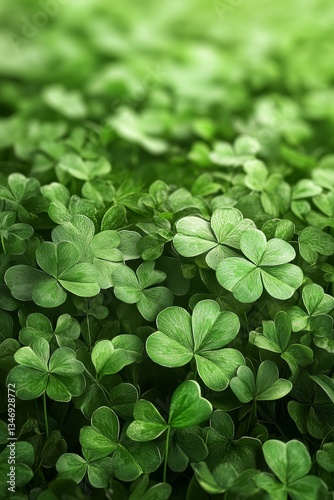 Obraz na płótnie A lush, close-up view of vibrant green clovers, creating a textured, natural carpet that evokes freshness and tranquility. w salonie