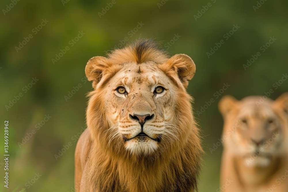 Fototapeta premium lions and tigers majestic and powerful roam freely in open spaces with stretched landscapes capturing essence of wilderness