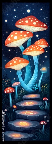 A podium hidden within an enormous glowing mushroom forest.