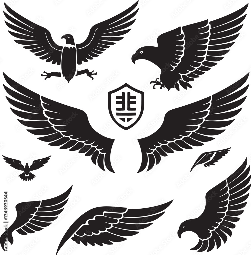 Obraz premium Eagle with wings silhouette vector illustration for tattoo design
