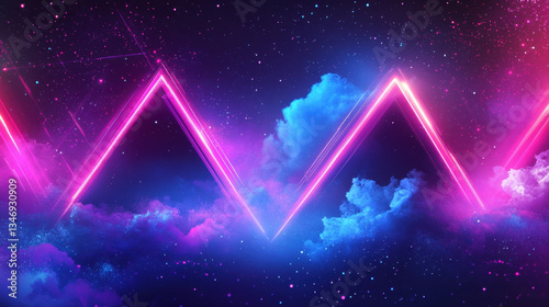 Abstract Neon Triangles in Space