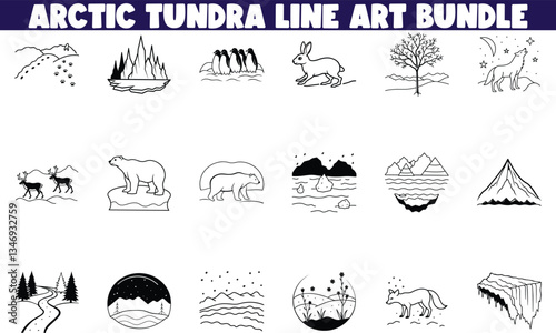 Arctic Tundra Line Art Bundle Animals, Landscapes, and Wildlife