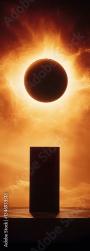 Obraz na płótnie A podium standing in the heart of an active solar eclipse, with dramatic contrasts. w salonie