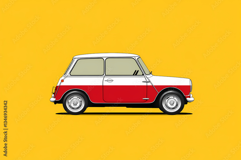 Obraz premium Classic Car Design: A vibrant illustration captures the essence of a classic car, showcasing sleek lines and iconic design against a bright yellow backdrop, ready to inspire.