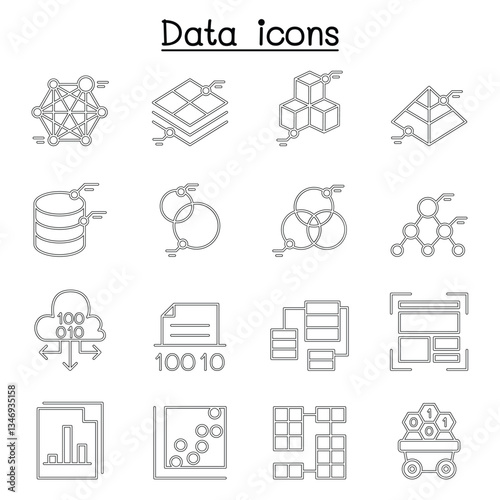 Database , Data & Graph icon set in thin line style
