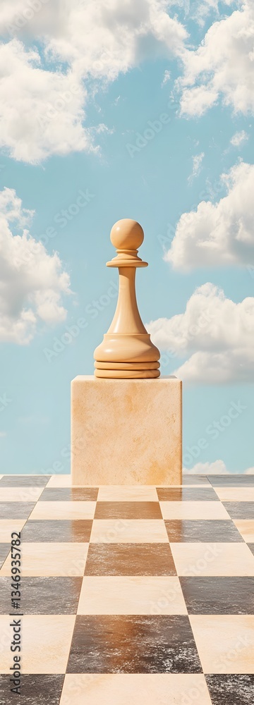 A podium set within a giant chessboard, symbolizing strategy and intellect.