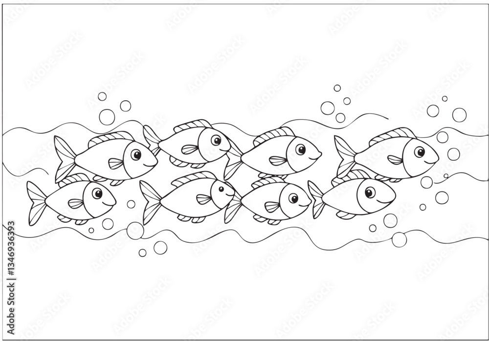 Obraz premium Fishes in a Row: Underwater Journey Coloring Page