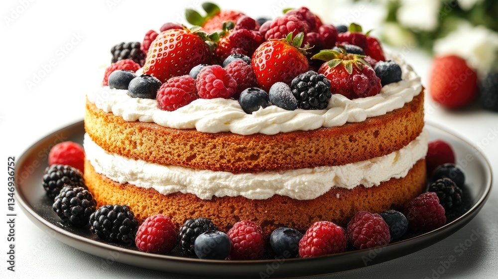 Delicious two-layer berry cake, studio shot, white background Delicious two-layer berry cake, studio shot, white background