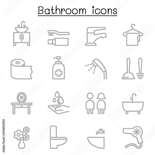 Bathroom icon set in thin line style