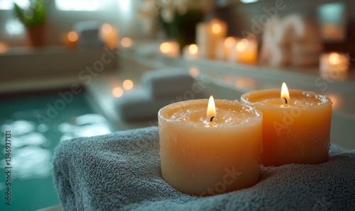 Cozy and Relaxing Setting with Candle and Towels