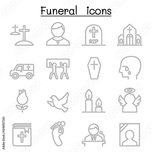 Funeral & burial icon set in thin line style