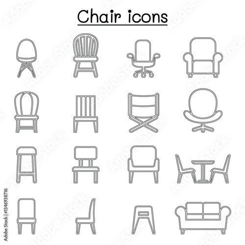 Chair & Furniture icon set in thin line style