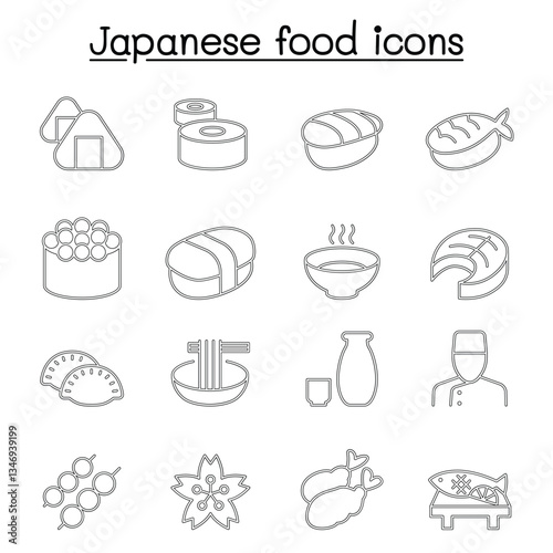 Japanese food icon set in thin line style