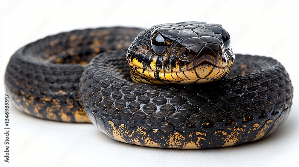 Snake coiled, studio shot, close-up, white background Snake coiled, studio shot, close-up, white background