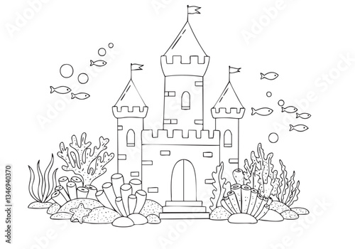 Castle Under the Water – A Magical Underwater World Coloring Book Page