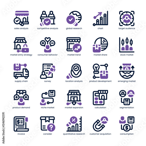 Market Analysis Icon pack for your website, mobile, presentation, and logo design. Market Analysis Icon dual tone design. Vector graphics illustration and editable stroke.