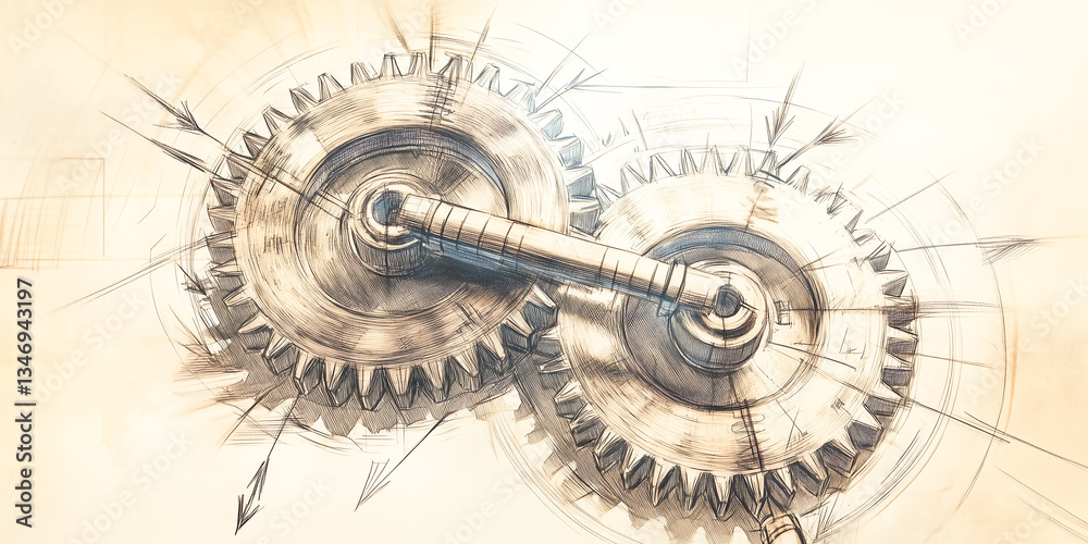 Obraz premium Hand-Drawn Engineering Concept Illustration Highlighting an Advanced Machinery System for Precision Operations